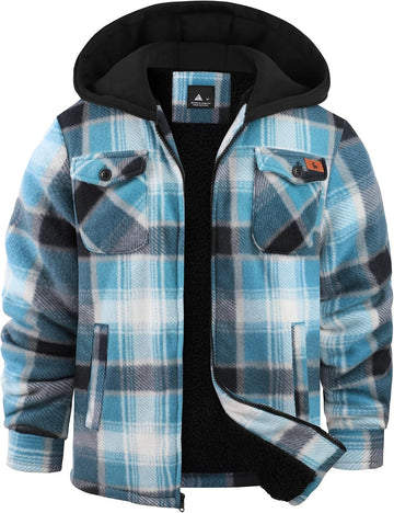 Boys Flannel Jacket Sherpa Lined Zip Up Hoodie