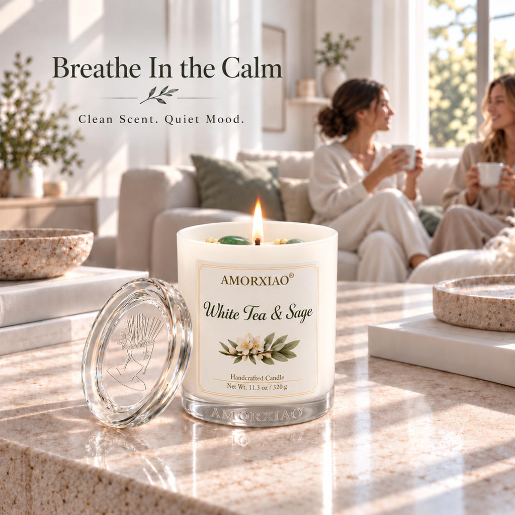 White Tea & Sage Scented Candles for Women, 11.3 oz Natural Soy Candle Jars