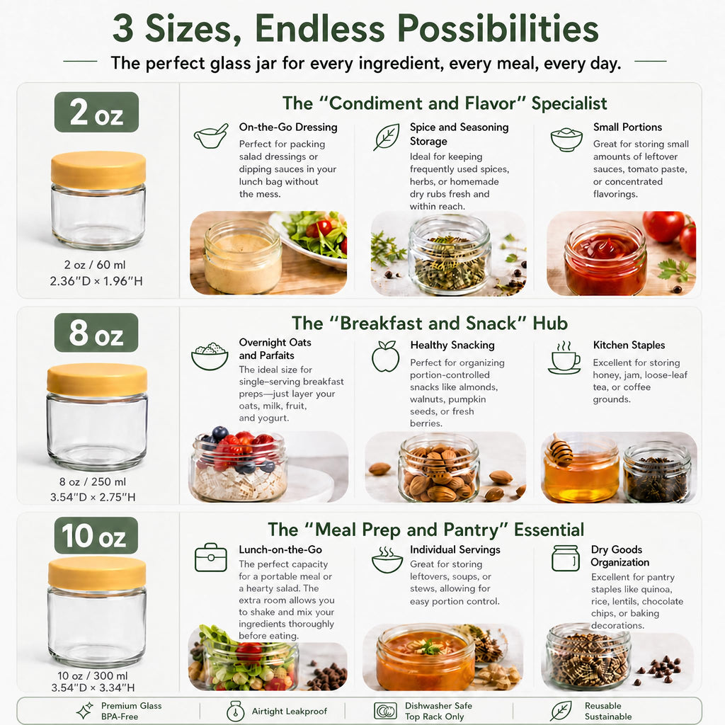 10 oz Small Glass Containers with Lids, Food Storage Jars, 6pk