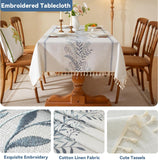 Spring Table Cloth Rectangle Table, Embroidery Heavy Duty Cotton Linen Tablecloth, Farmhouse Rustic 