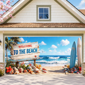 Beach Welcome Sign Garage Door Banner 6x13FT, Summer Coastal Cover Backdrop