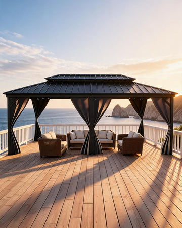 Hardtop Gazebo 12x18 ft, with Double Metal Roof, Net, and Curtain, Pergola and Garden