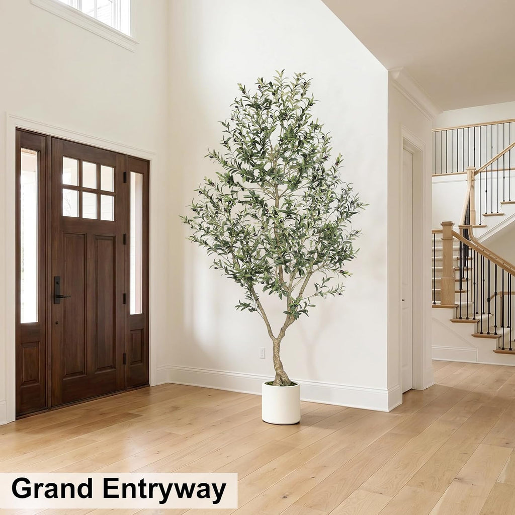 Faux Olive Tree 8ft with Sturdy White Planter, Fake Olive Tree 8ft