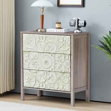 3 Drawer, 27.5" Wide Chest of Drawers, Rustic Gray