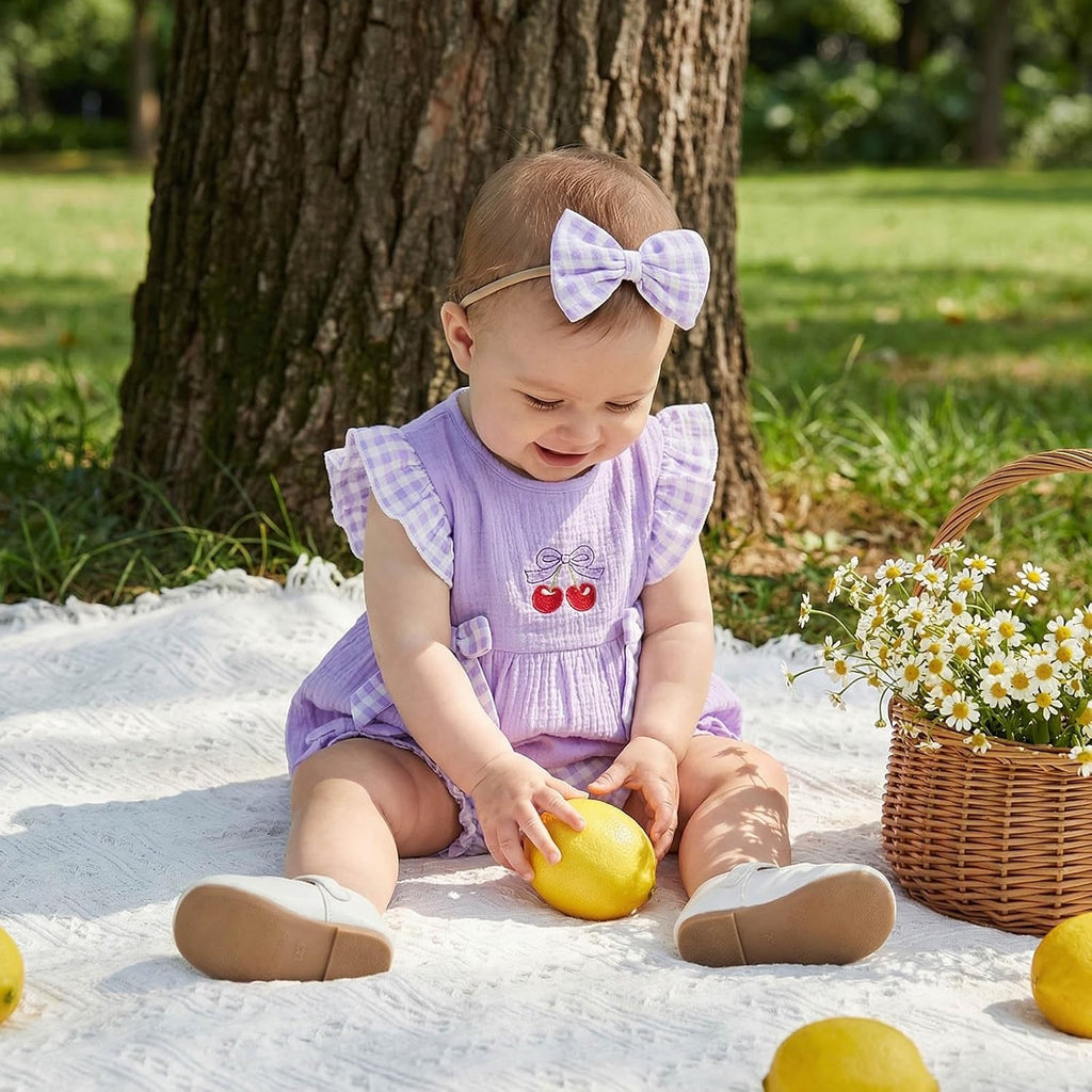 Toddler Baby Girl Outfits Plaid Flying Sleeve Ruffle Tops Shorts Sets and Headband Infant Baby Girl Summer Clothes