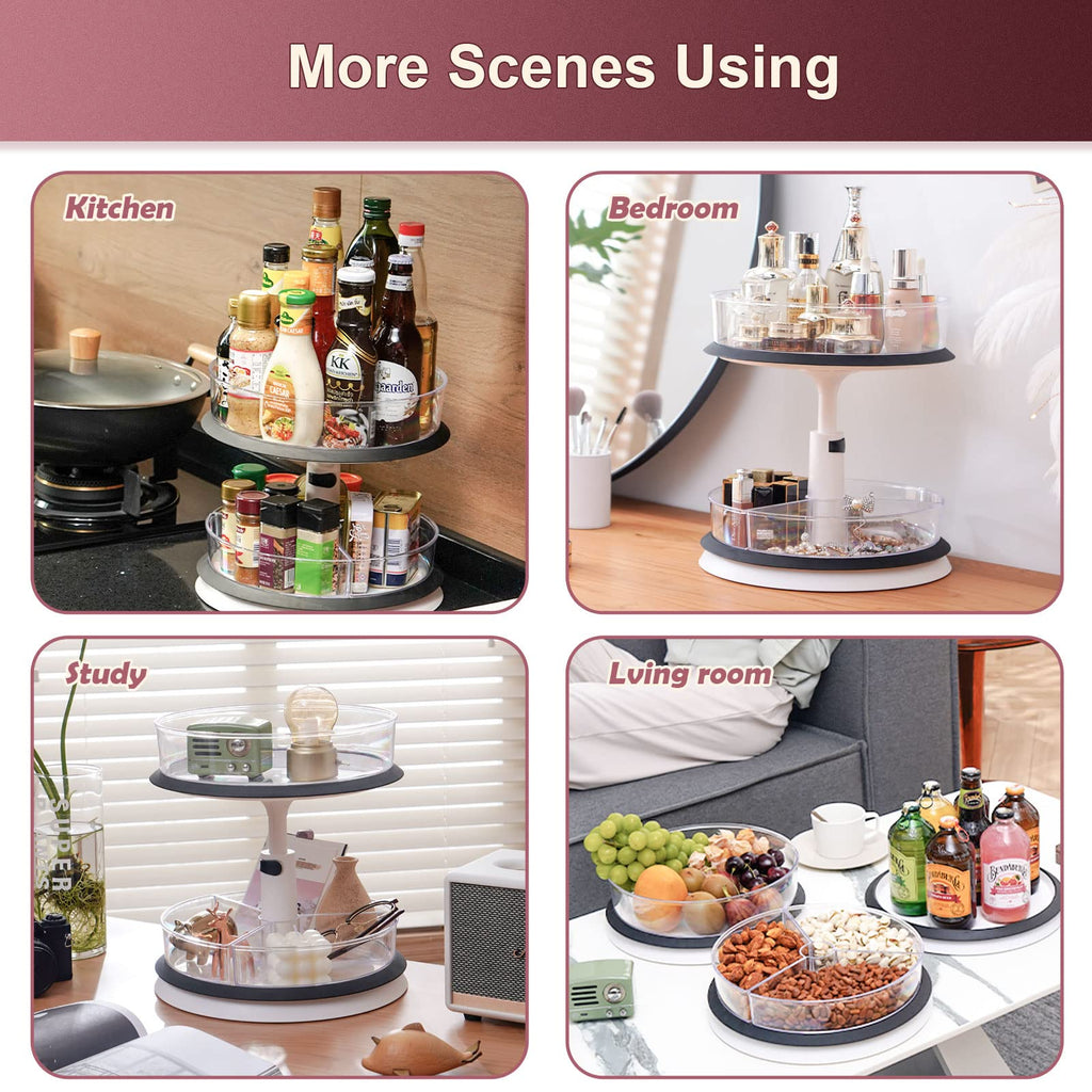 Lazy Susan Medicine Bottle Organizer for Cabinet 2 Tier Clear