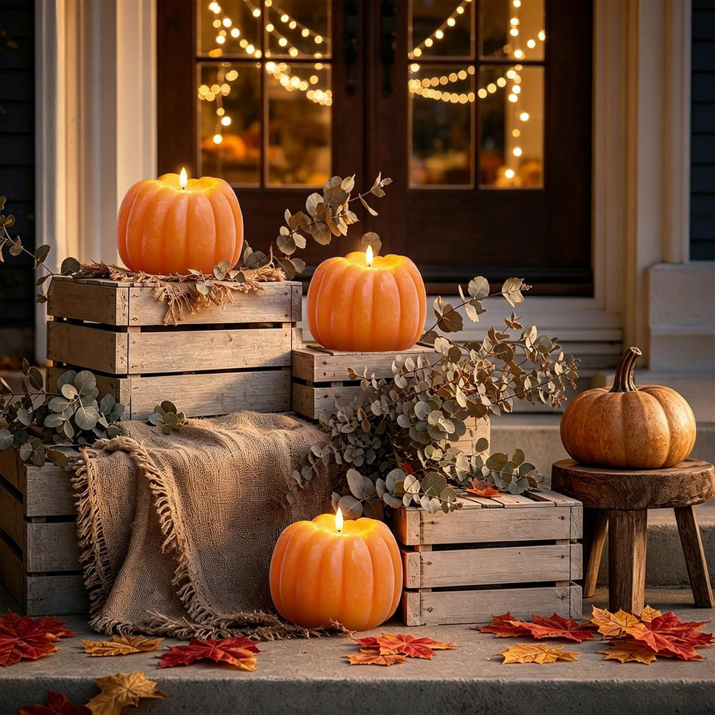 Fall Decor, Fall Decorations Large Flameless Pumpkin Candle Orange