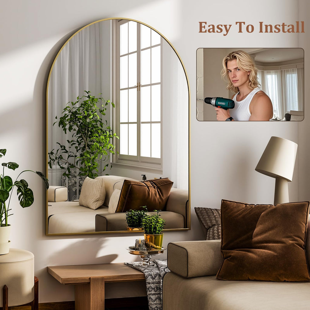 20"x30" Arched Bathroom Mirror Wall Mounted Gold Arch Mirror