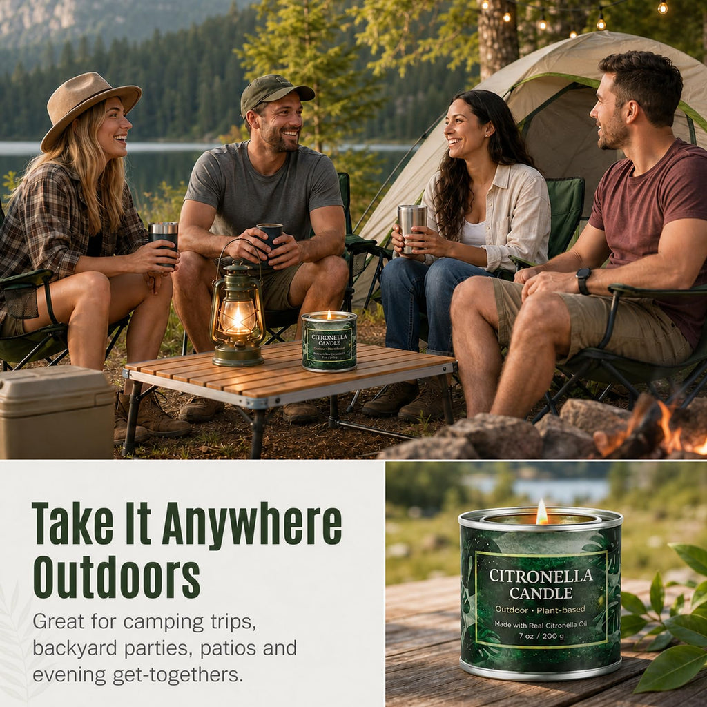Citronella Candles Outdoor, 6 Pack 42 oz Soy Wax Tin Candles with 7% Citronella Oil, Bonus Magnetic Bottle Opener, Up