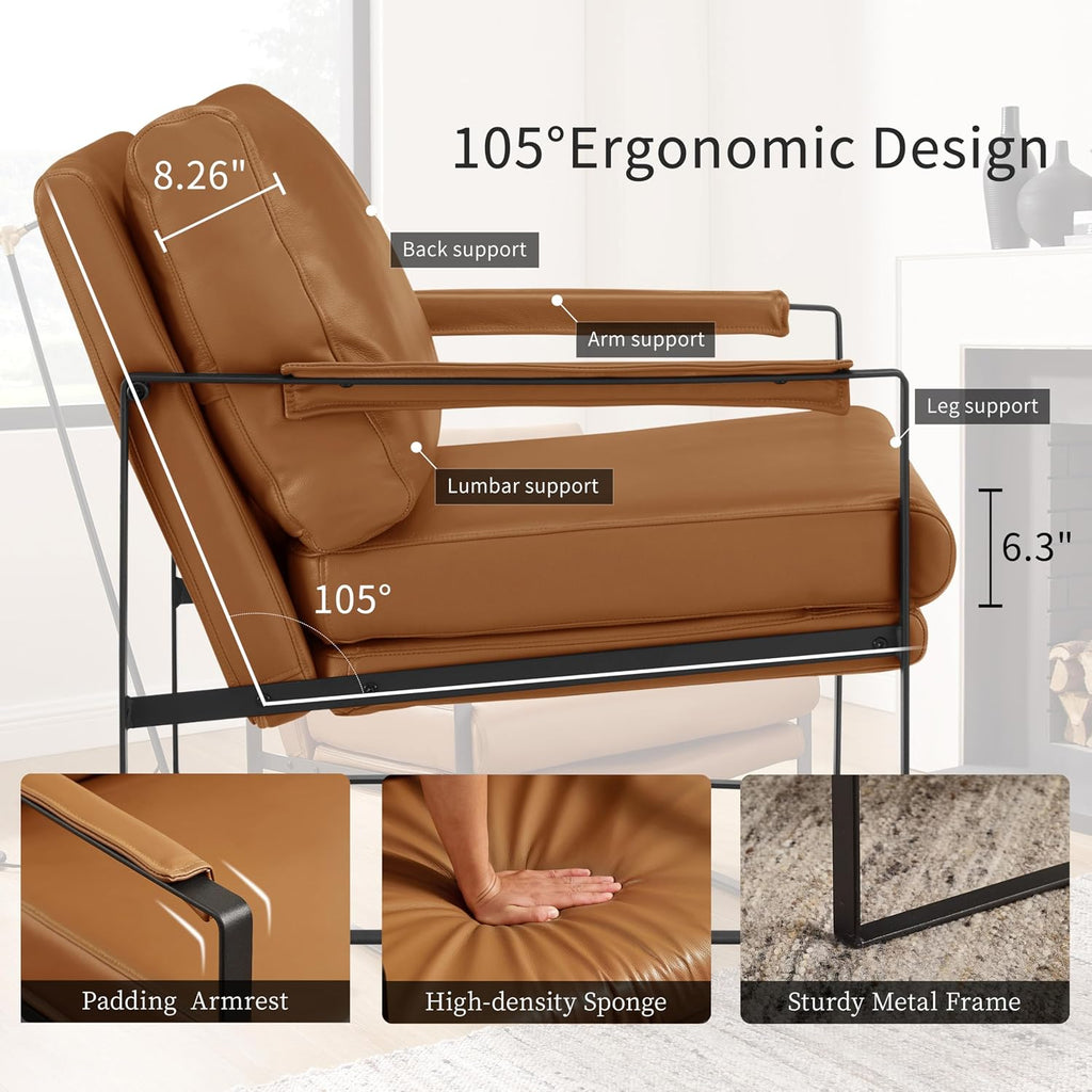 Mid Century Modern Accent Leather Armchair Lounge Chair Brown - Set of 2