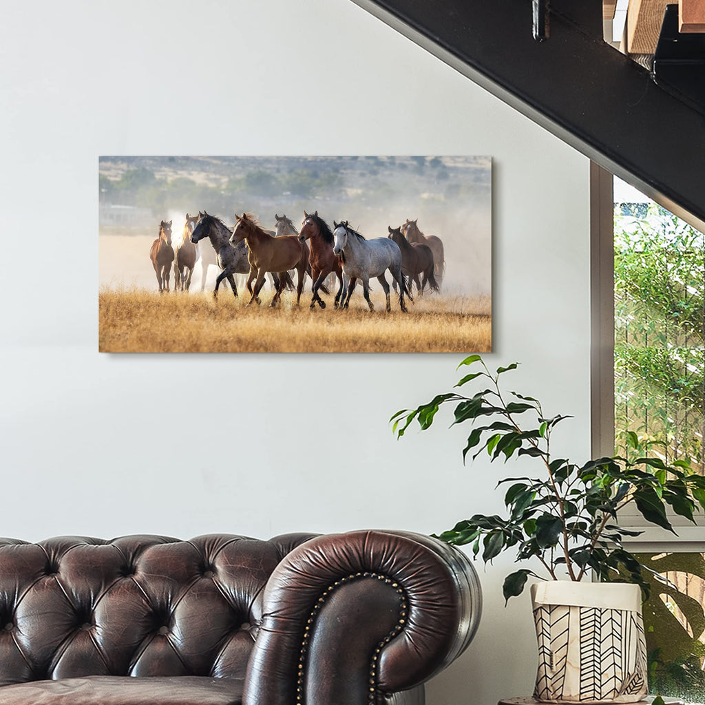 Running Horse Canvas Wall Art, Western Horse Herd Picture, 40x20