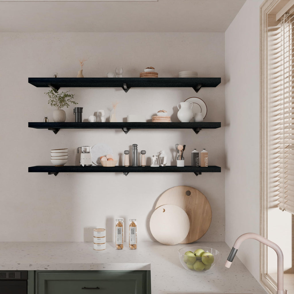 Long Wall Shelves 60 inch, Black Long Floating Shelf for Wall Set of 3, Large Shelves with Metal Brackets, Farmhouse