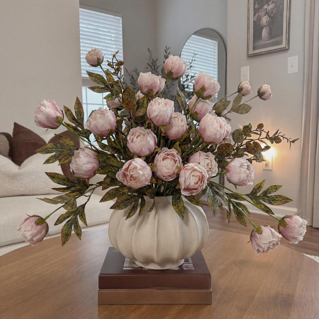 Faux Silk Peony Artificial Flowers Stem for Vase, 12 Pcs, Brownish