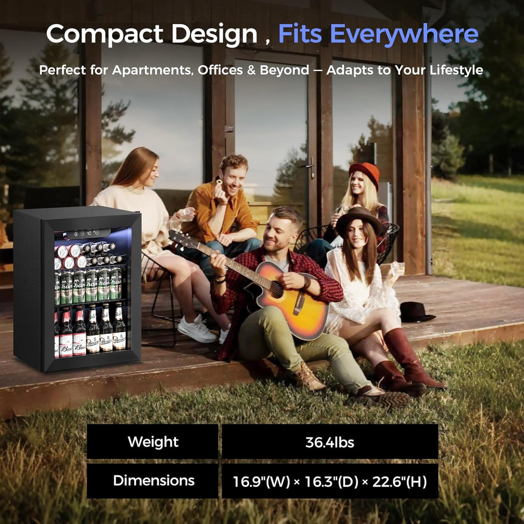 1.7 Cu.Ft Beverage Refrigerator Cooler - 68 Can Mini Fridge Glass Door for Drink
