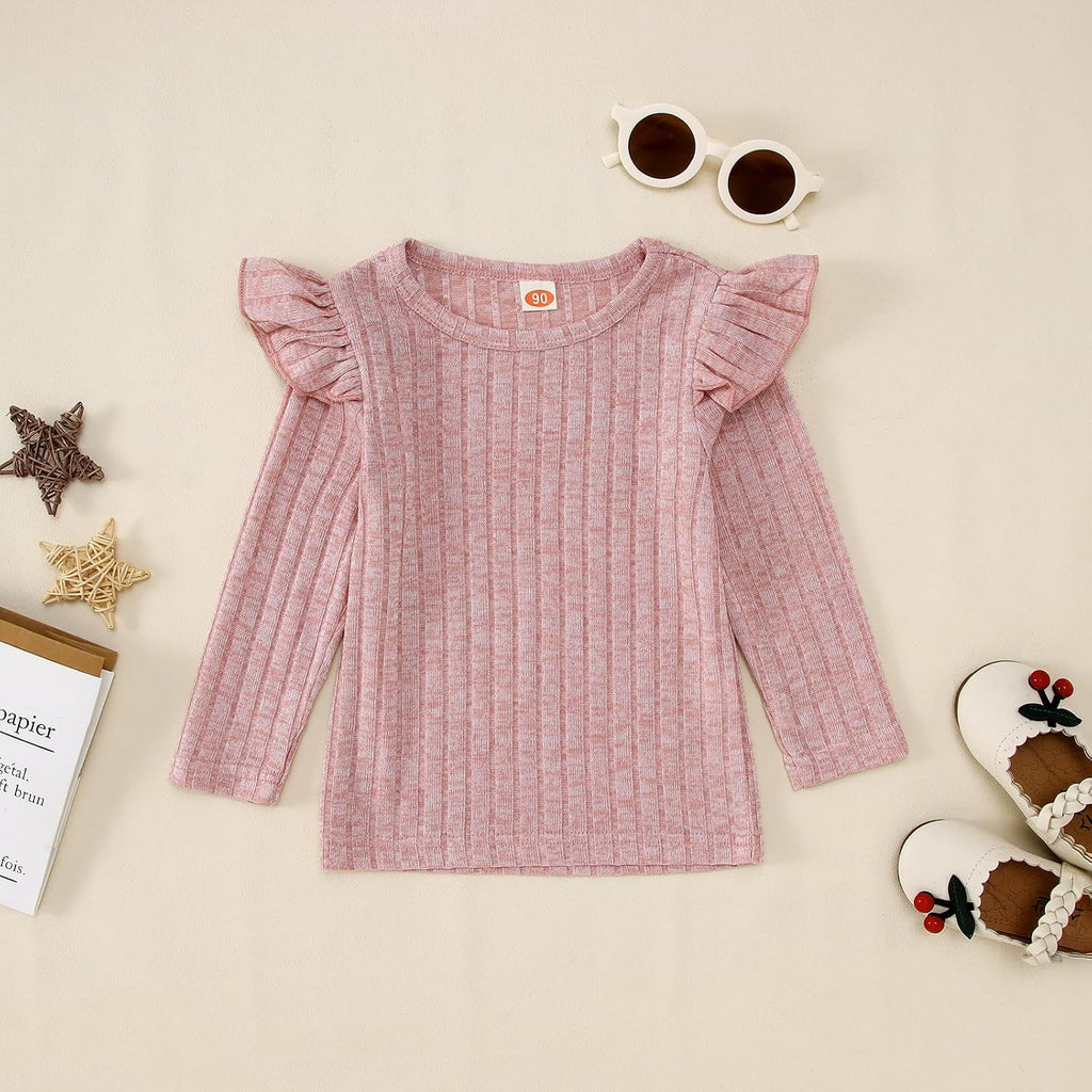 Toddler Baby Girls Clothes Set Ruffle Knit Ribbed Long Sleeve T-Shirts Tops+Pants 2Pcs Outfits Fall Winter Clothes