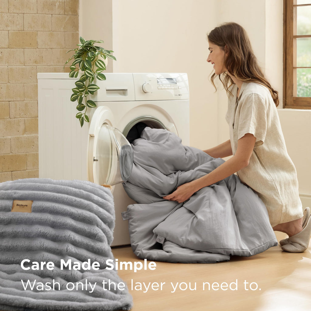 2-in-1 Comforter Set, Detachable Blanket, Grey Oversized
