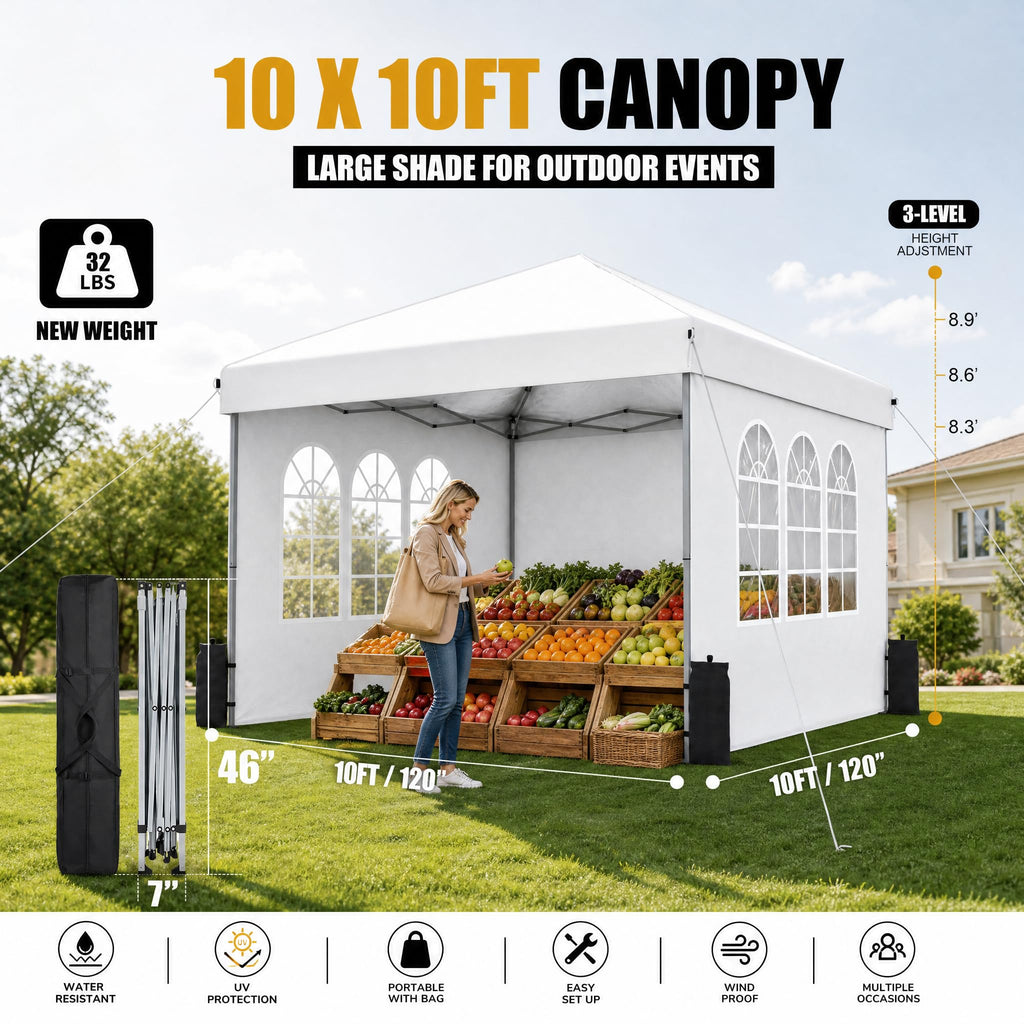 10x10 Pop Up Canopy with Sidewall, Commercial Tent, Gray