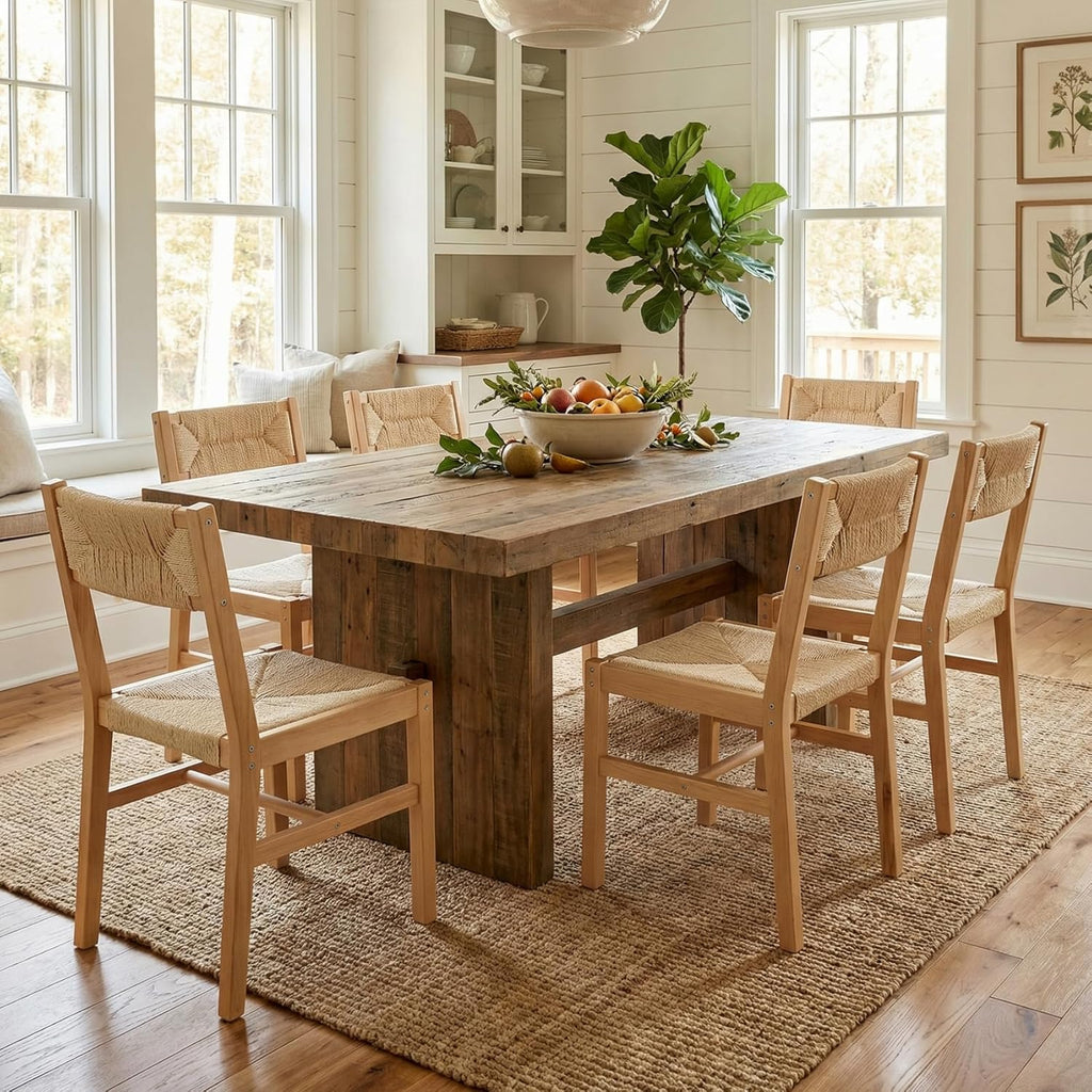 Woven Rattan Dining Chairs Set of 4, Farmhouse Wicker Boho Dining Chairs, Armless Wooden Cane Kitchen Dining Chair