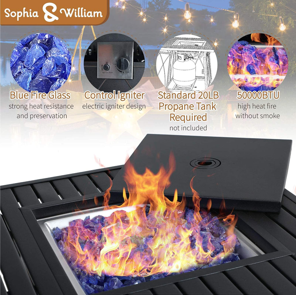 28 inch Gas Fire Pit Table with Lid and Blue Fire Glass