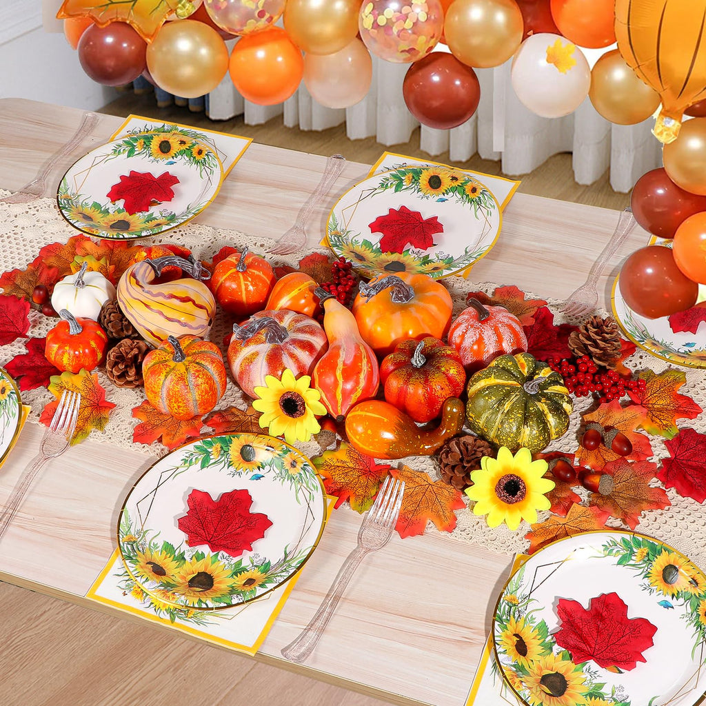 Thanksgiving Artificial Pumpkins Fall Decorations, 88 Pcs Decor- 50 Leaves, 20 Acorns, 2 Pinecones, 14 Fake