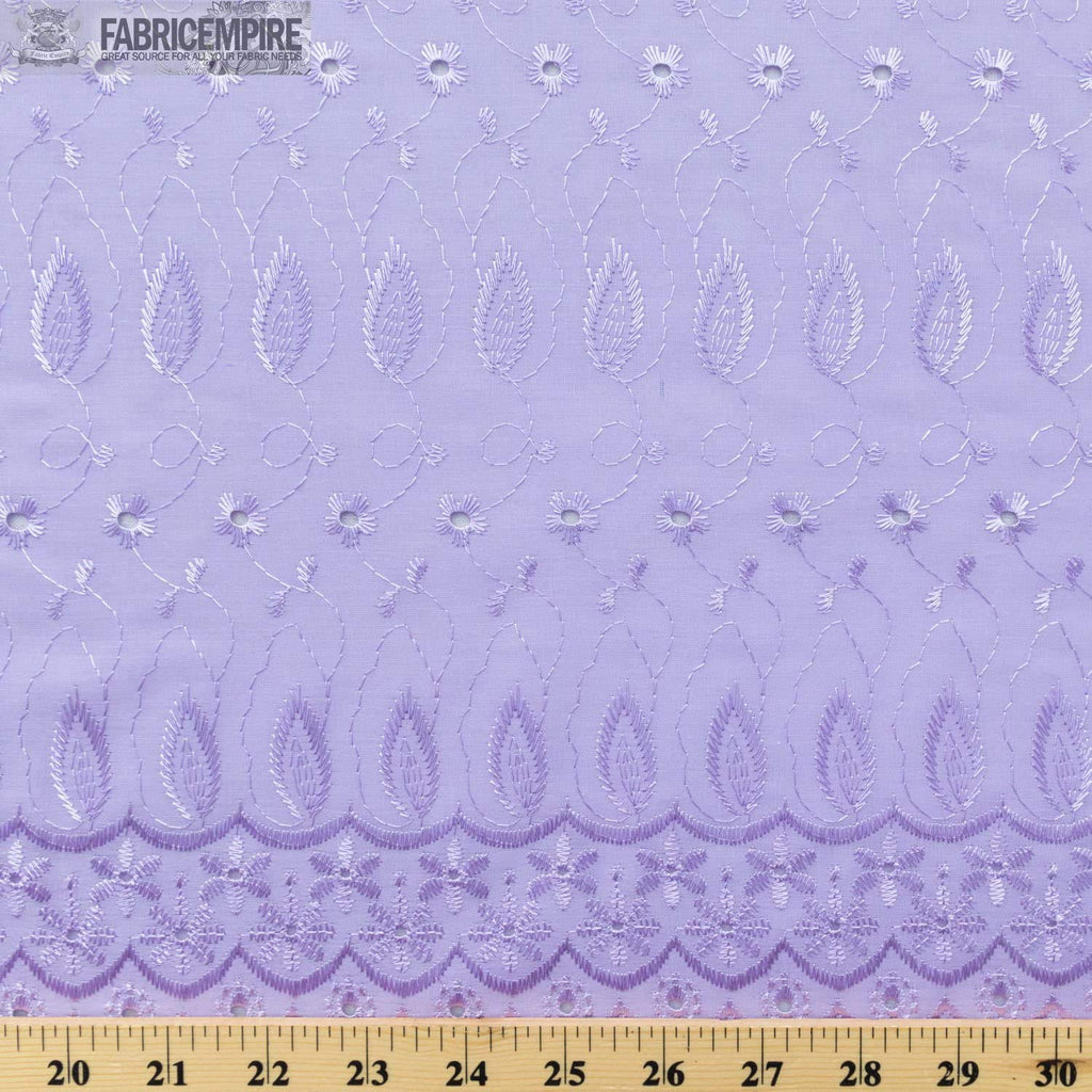 Daisy in Leaf 100% Cotton Embroidered Eyelet Fabric 42" Wide Sold by The Yard (Lavender)