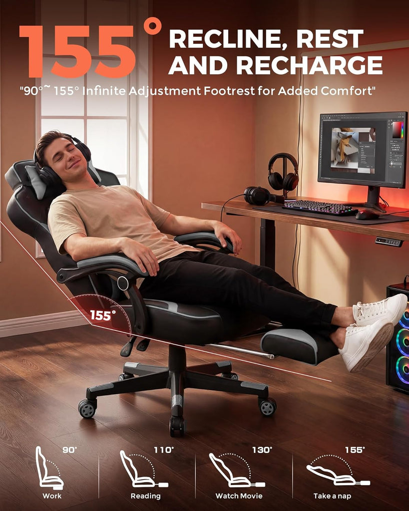 Gaming Chair for Adults, Big and Tall 350LBS Heavy Duty Office Chair, Ergonomic High Back Lumbar Support and Recliner