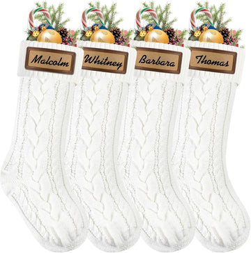 With Leather Patches,18"Xmas Knitted Stocking - Set of 4