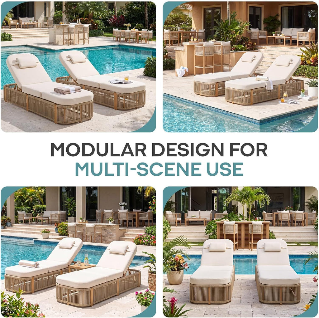 Outdoor Chaise Lounge Chairs Set of 4, 5-Position Adjustable Patio Reclining Lounge Chairs with Cushion, All-Weather