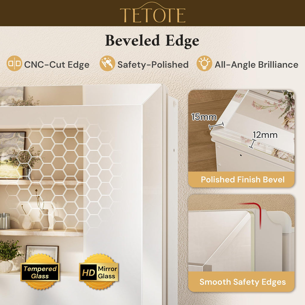 14 x 18 Medicine Cabinet with Tempered Beveled Mirror White Bathroom Mirror with Storage Aluminum Cabinet DTC Hinges