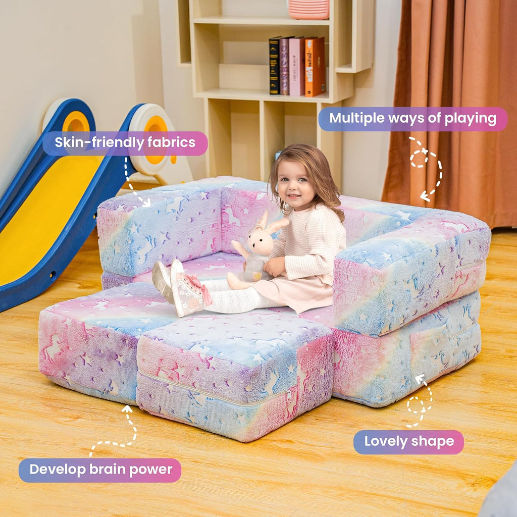 Modular Kids Play Couch, Glow in The Dark Kids Play Couch Toddler Couch,Kids Couch for palyroom, Convertible Baby