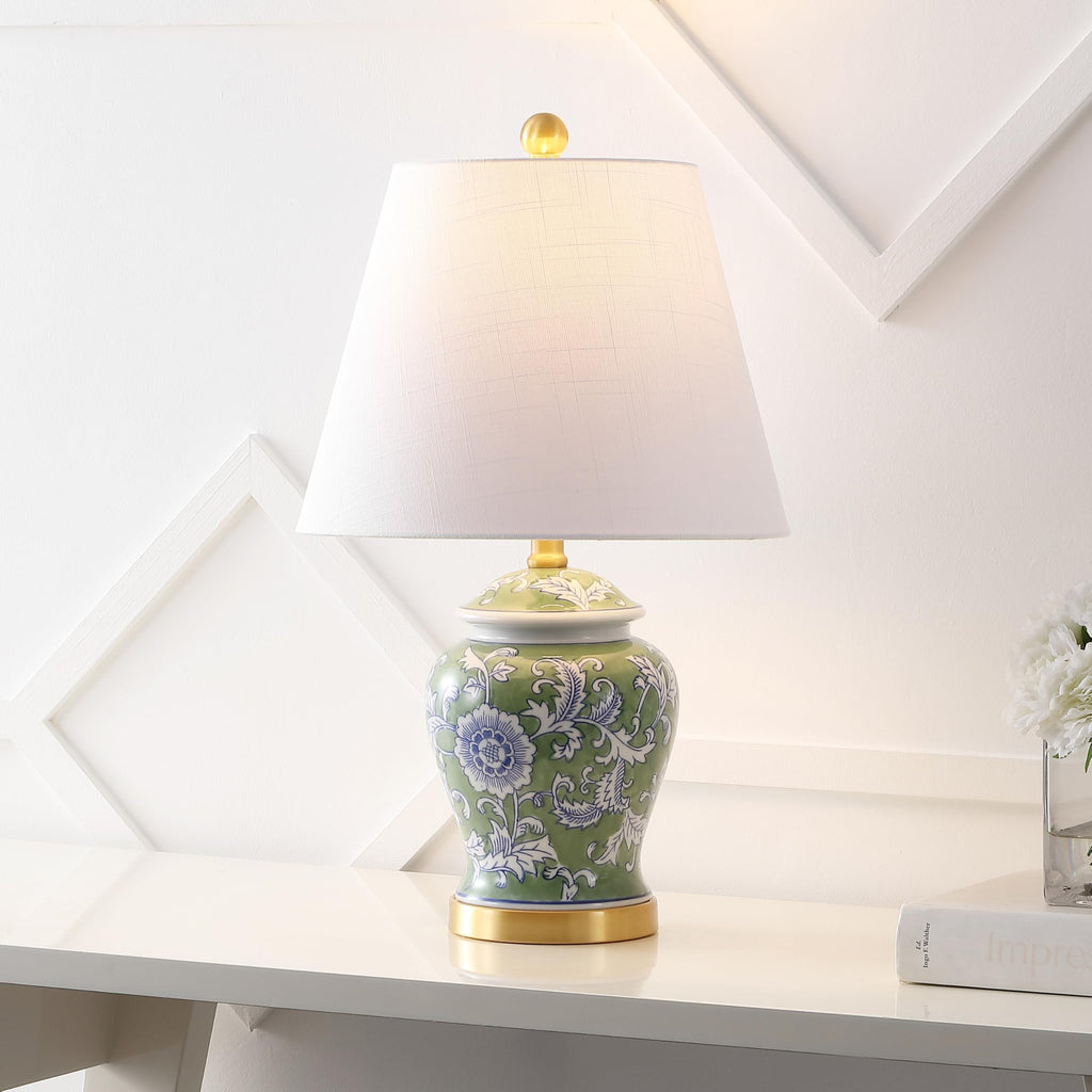 Penelope Ginger Jar 22" LED Table Lamp, Green/White
