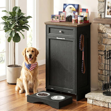 21''W Dog Feeding Station with Storage, Tilt Out Dog Food Cabinet with Drawer, 2 Feeding Bowls, Pet Food Storage, Cat