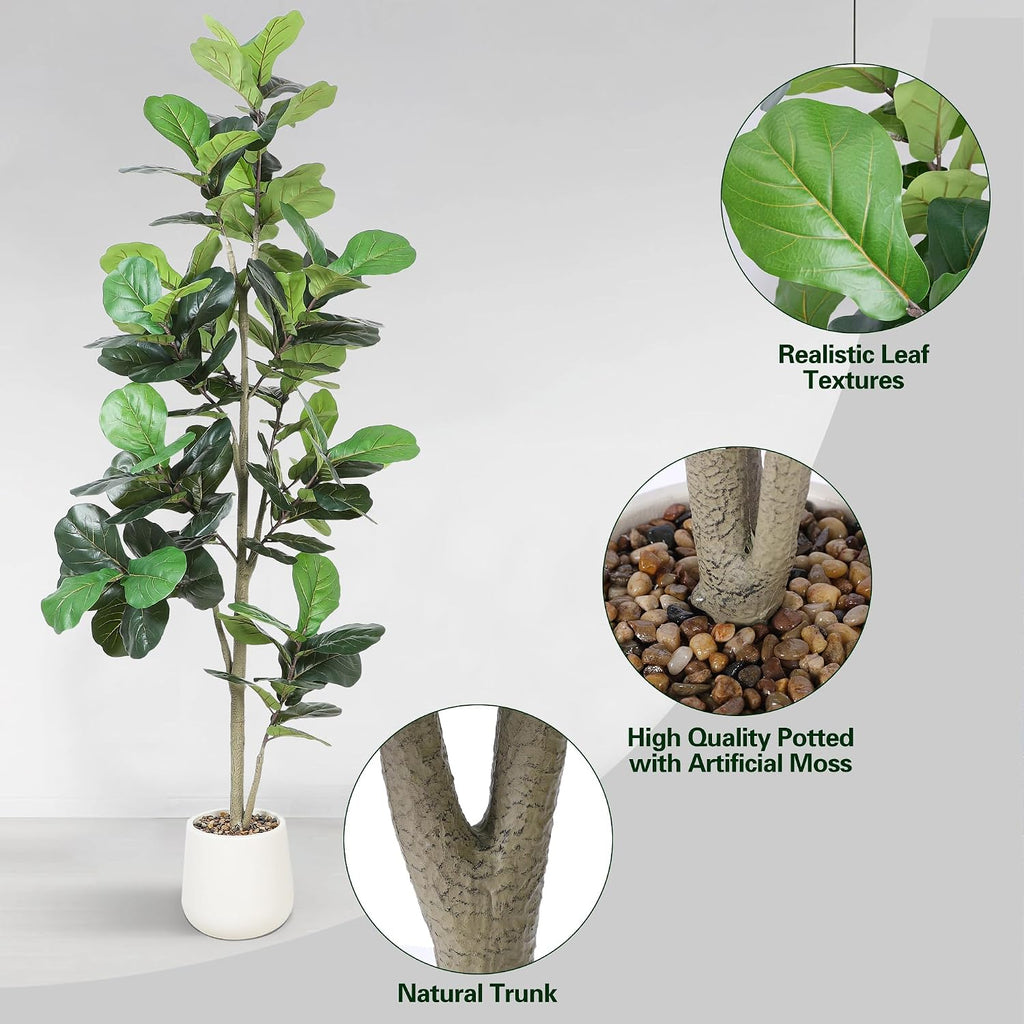 7ft Artificial Fiddle Leaf Tree Faux Plant Fake Ficus Lyrata Silk Trees
