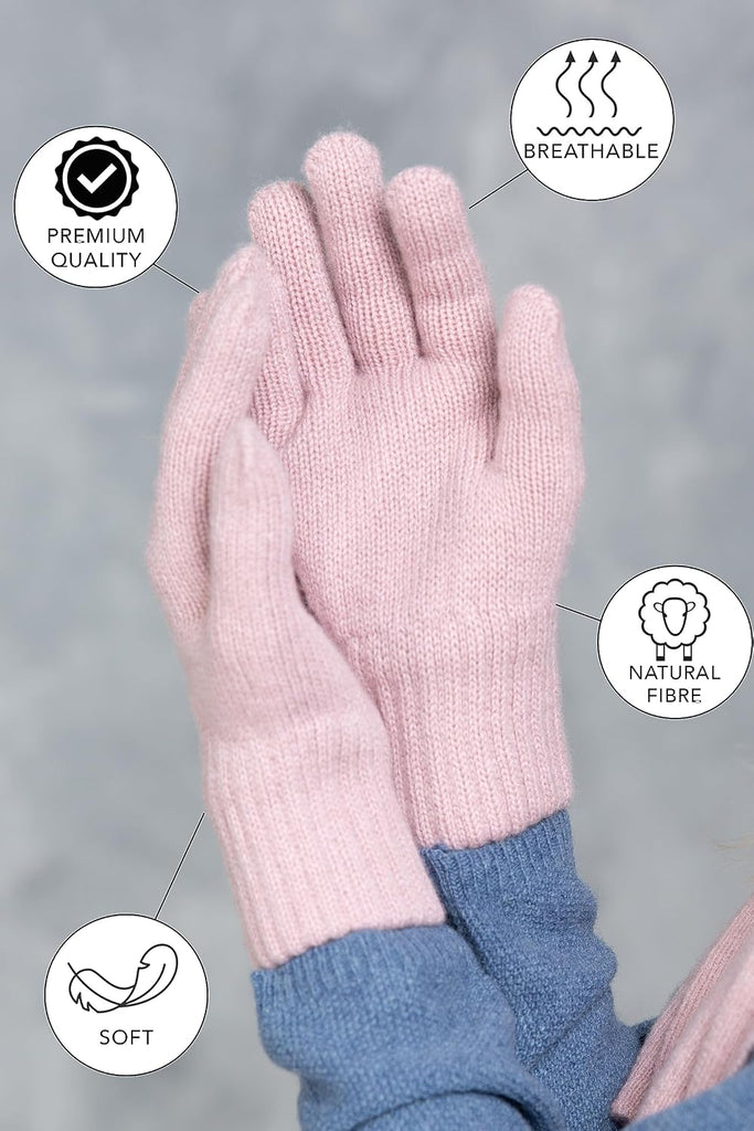 Knitted Wool Finger Gloves for Toddlers, Kids, Double-Layer, for Boys, Girls, Ages 1-8, Beige, Grey, Pink
