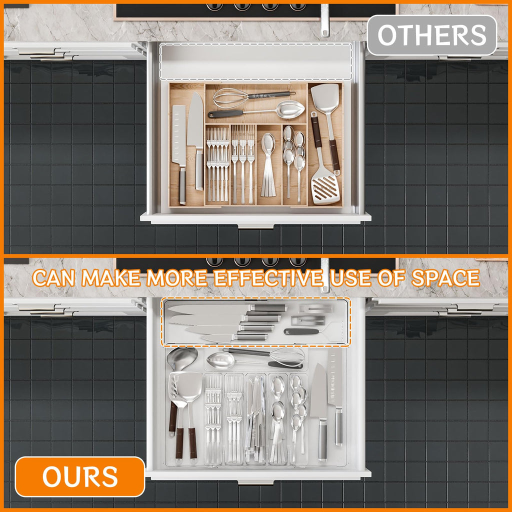 Clear Expandable Silverware Organizers Drawers,Large BPA Free Cutlery Organizer in Drawer,Plastic Utensil Drawer