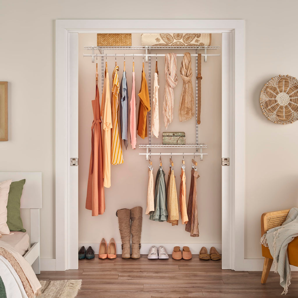 ShelfTrack Wire Closet Organizer System, Adjustable from 2 to 4 Ft., With Shelves, Clothes Rods, Hardware, Durable