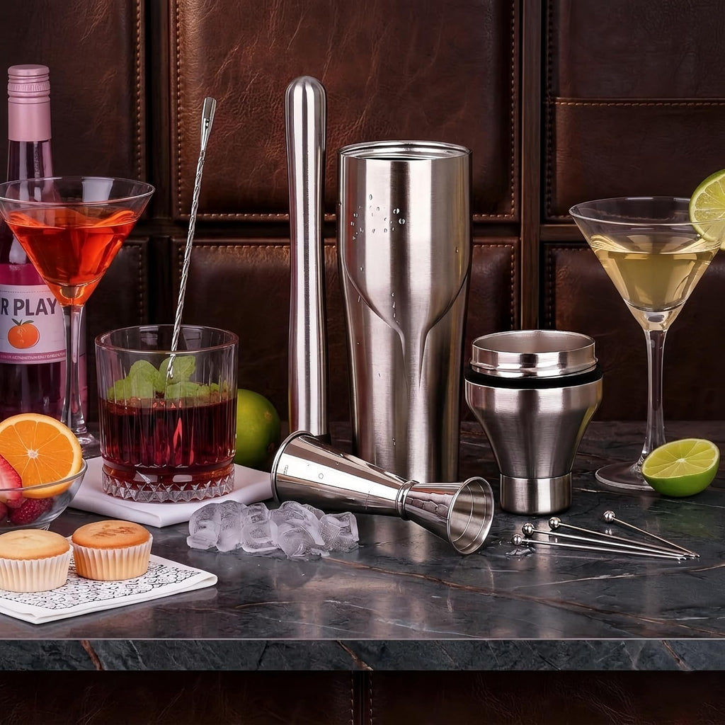 Portable Double Wall Cocktail Shaker Set - Set of 9