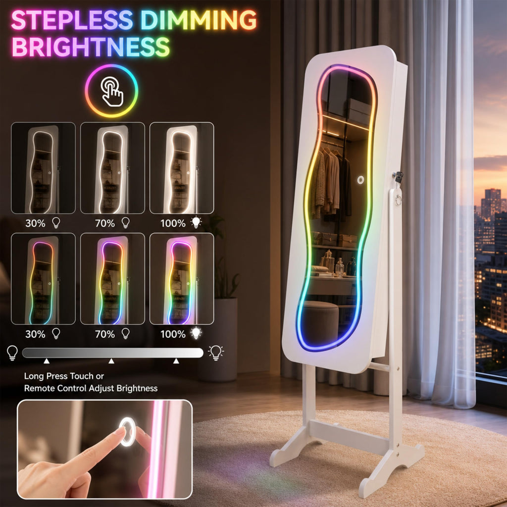 Jewelry Cabinet with LED Mirror, RGB Lighting Mirror with Storage