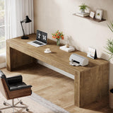 79-Inch Extra Long Desk, Two Person Double Desk, Wooden Long Computer Desk Writing Table, Natural Oak