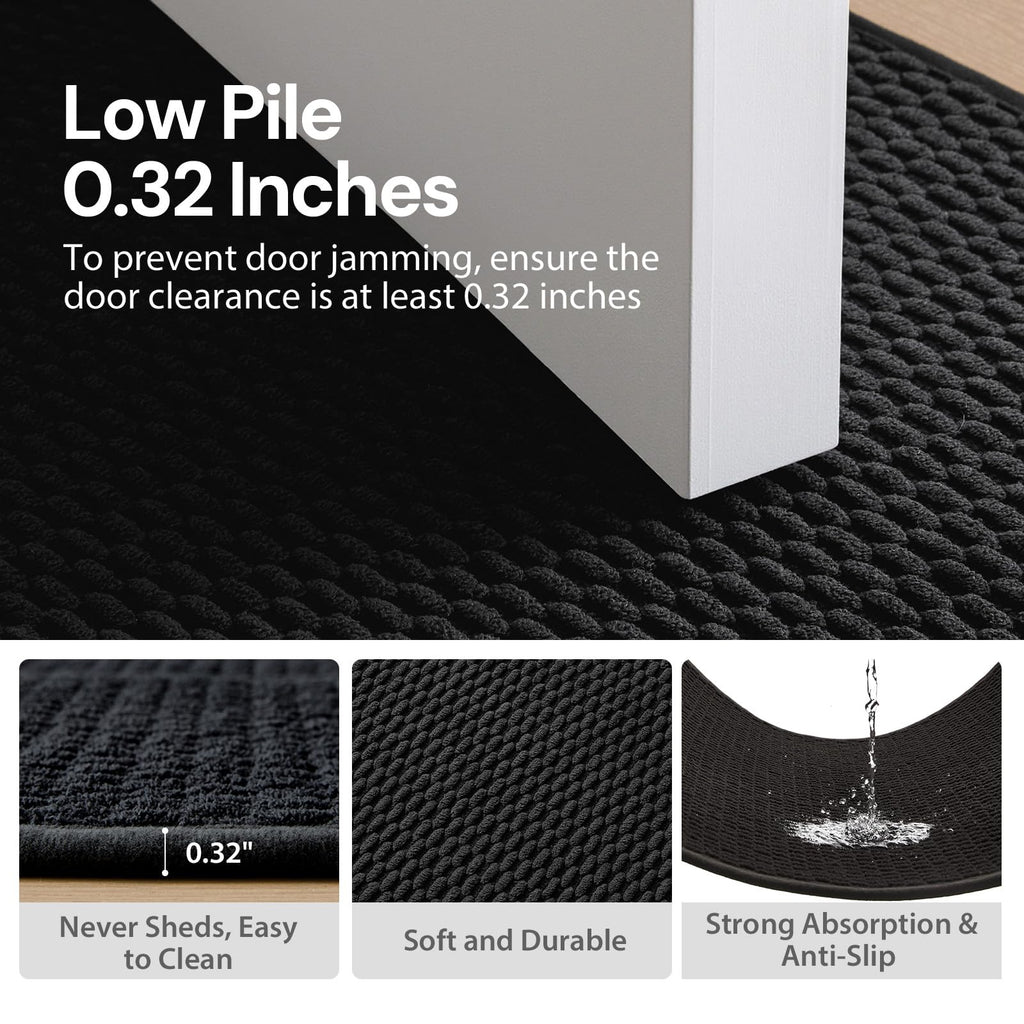 Runner Rug with Non Slip Rubber Backing Black