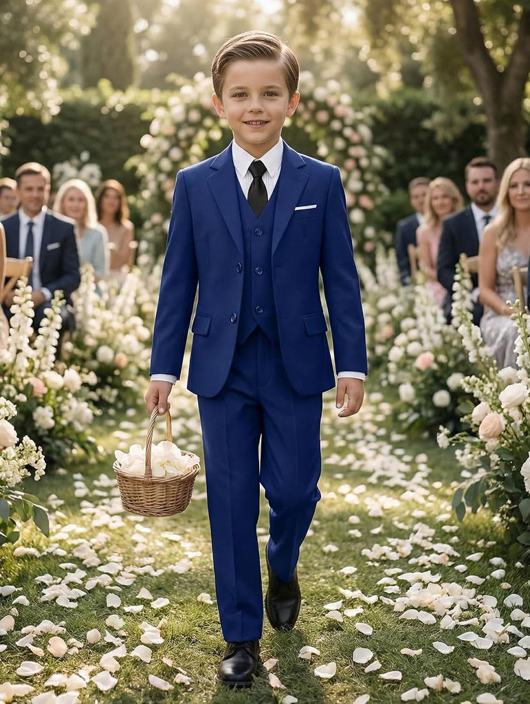 Boy's Suits for Kid Formal 5pcs Slim Fit Wedding Tuxedo Casual Suit Set