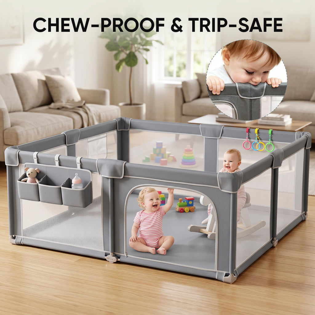 Foldable Baby Playpen 59x71 with Mat, Portable Play Yard
