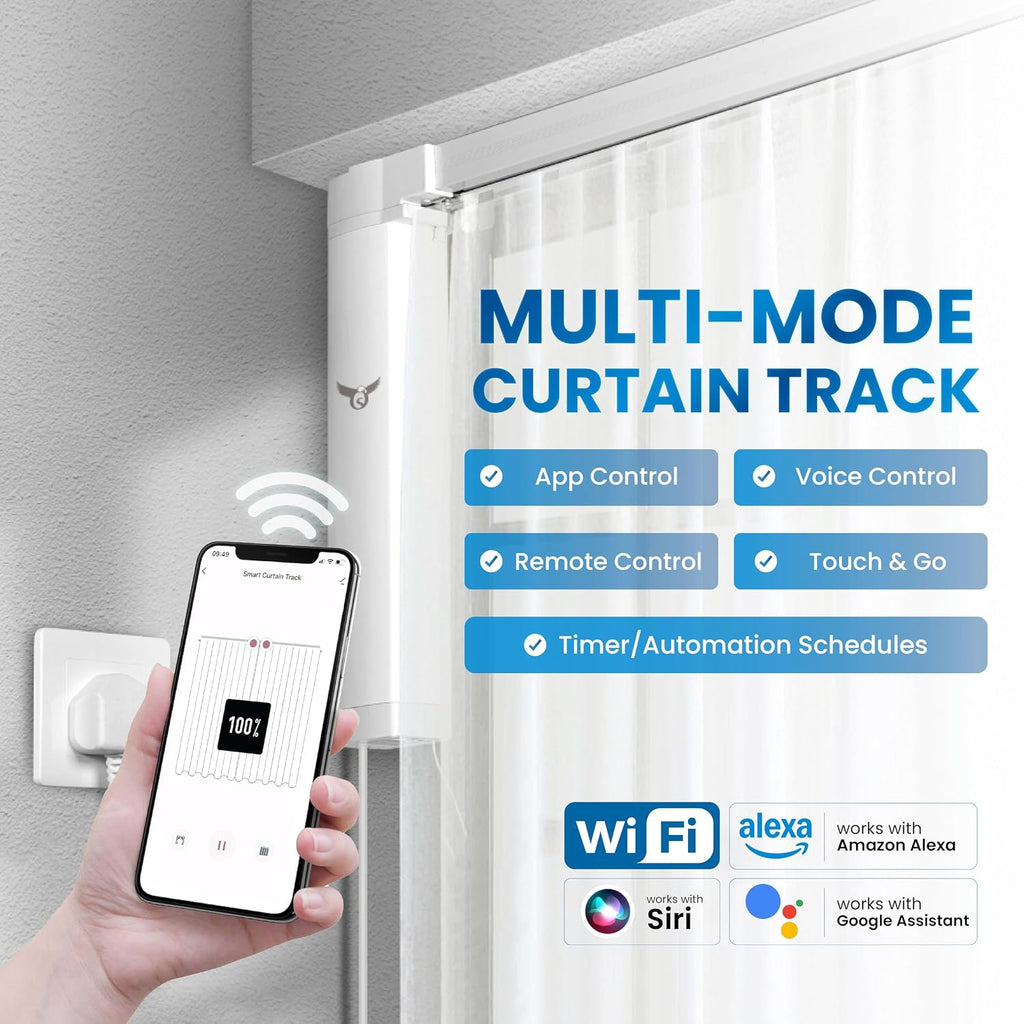 Smart Motorized Curtain Track, 71-130in, No-Cut Adjustable Electric Rail, ~33dB Quiet Motor, Remote & App Control