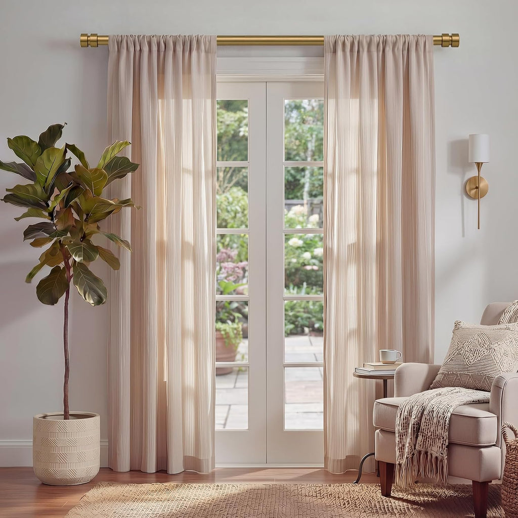 Warm Gold Curtain Rods with Solid Metal Finials 48 to 84 Inches Adjustable Heavy Duty 1 Inch Brass Curtain Rod for