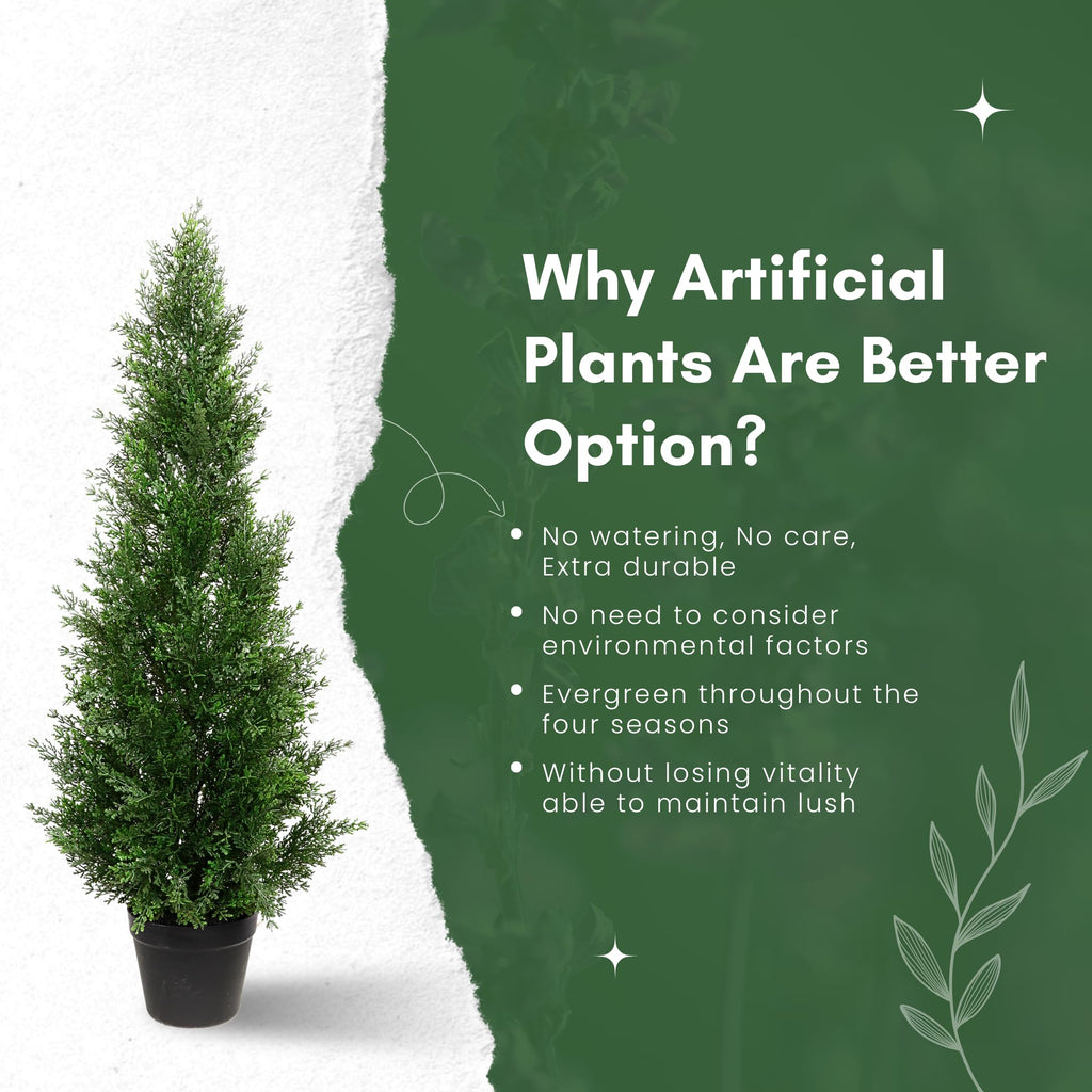 3 Feet Pre-Potted Evergreen Outdoor Artificial Cedar Tree for Front Porch Decor, Outdoor Entryway Decor Fake Tree