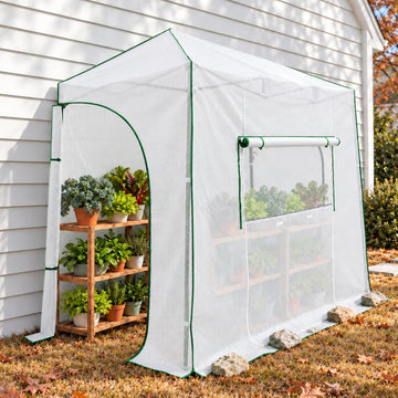 10x5 Easy Setup Pop Up Greenhouse, Lean-To Design, Clear/White