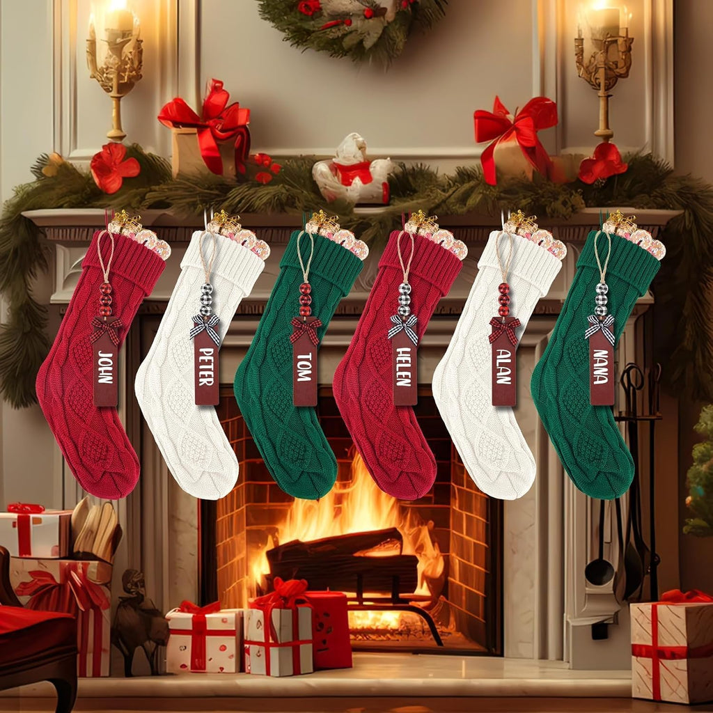 6PACK 18Inch Cable Knitted Christmas Stockings, Personalized Hanging Stockings, and Family Home Decor in Red, White