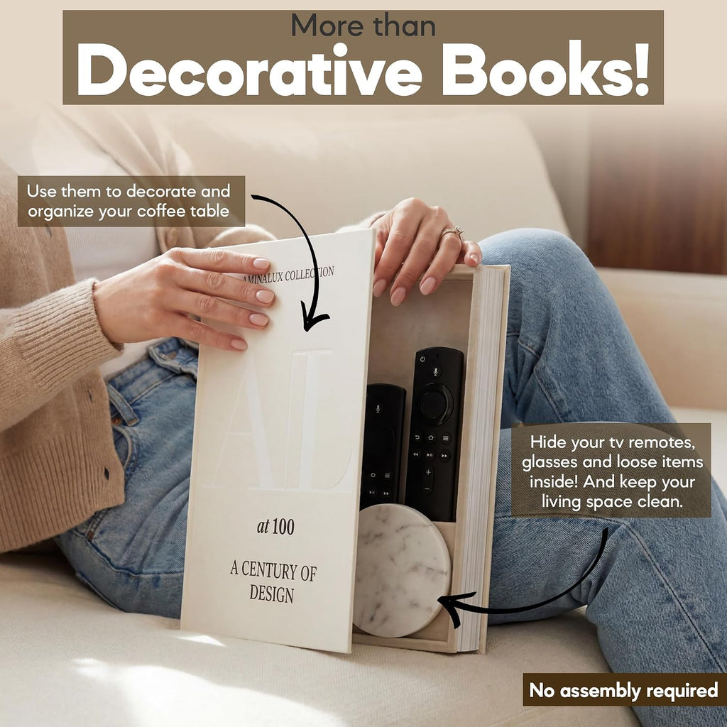 Decorative Books Decor with Storage - Set of 2 Faux Linen Book Boxes with Aesthetic Covers - Enhance Your Coffee