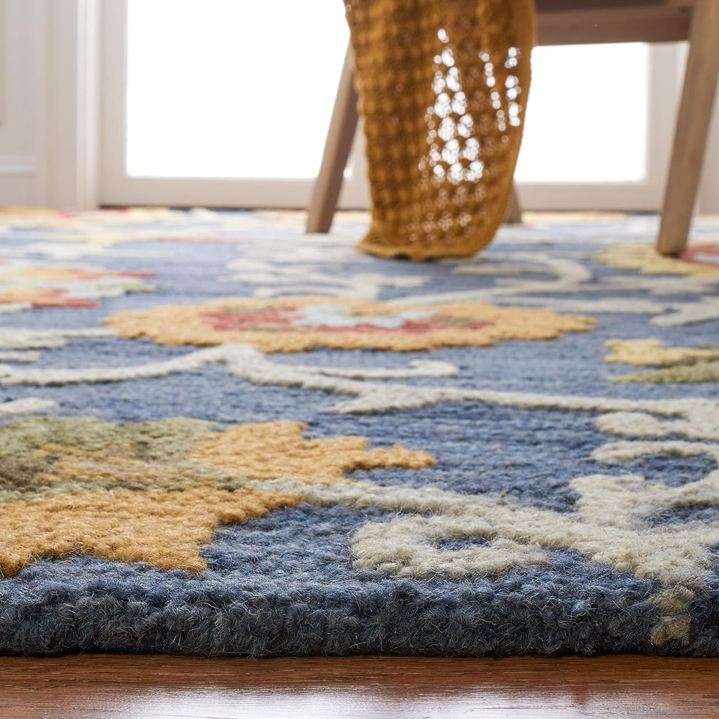 Area Rug 8x10 - Blossom - Large - Navy & Multi, Handmade Wool
