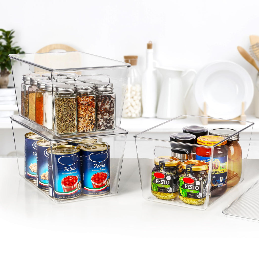 8 Pack Clear Stackable Storage Bins with Lids and Handles, Large